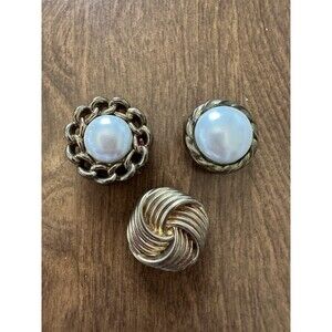 Vintage Button Covers Lot Gold Tone Faux Pearl Round Set Of 3 1980’s 1 Inch Each
